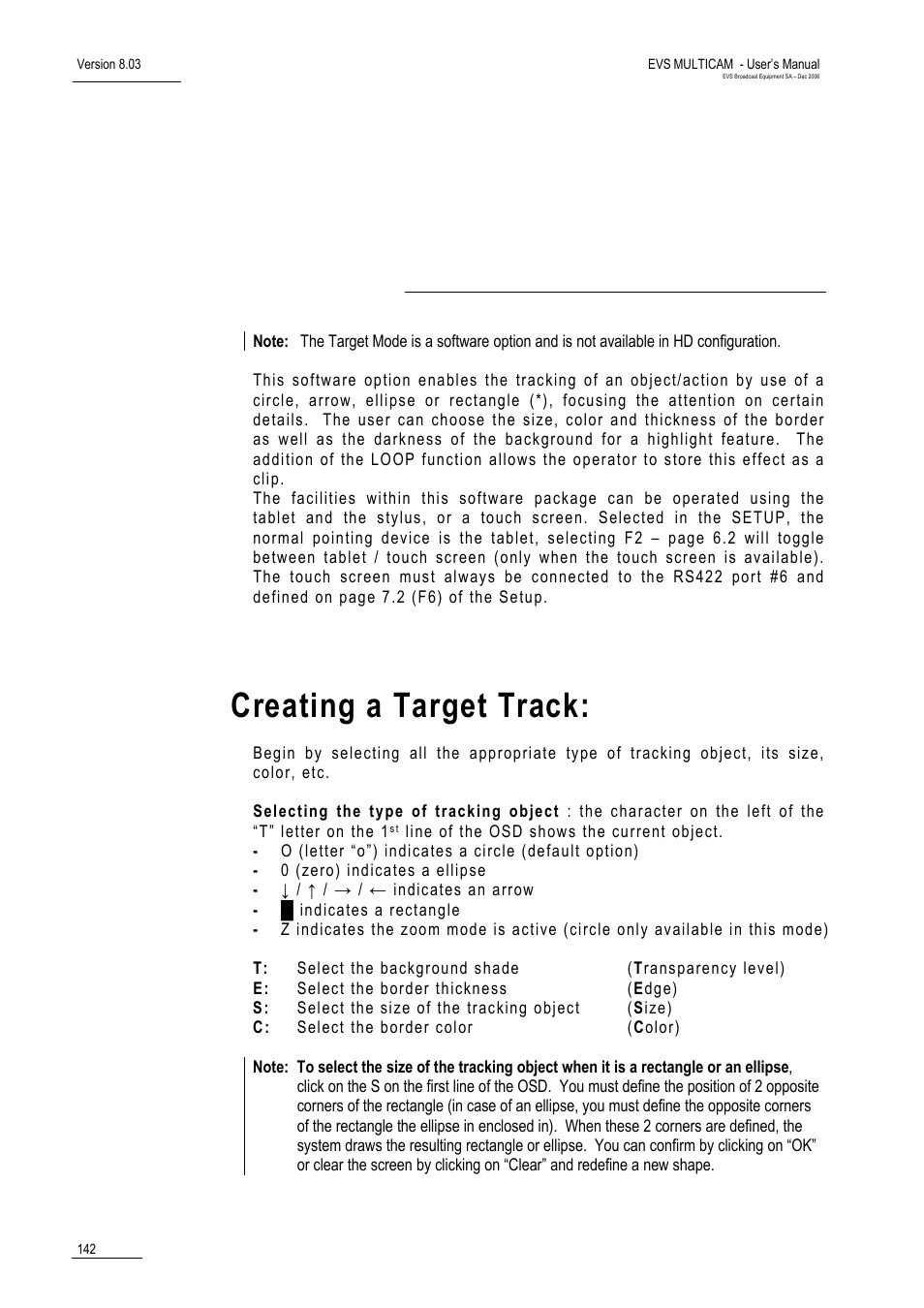 Target mode, Creating a target track | EVS MulticamLSM Version 8.03 - Dec 2006 User's Manual User Manual | Page 144 / 156