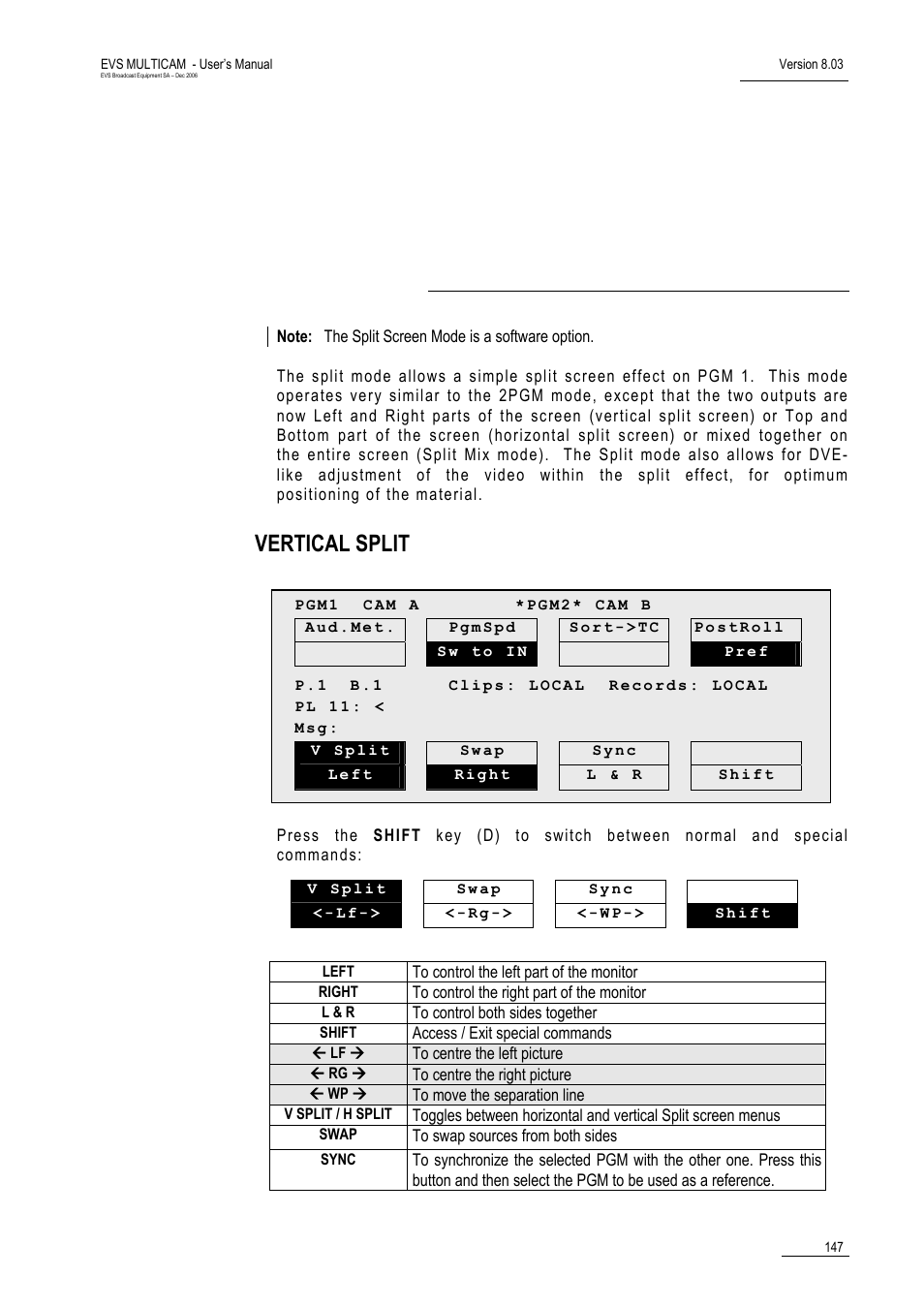Split screen mode, Vertical split | EVS MulticamLSM Version 8.03 - Dec 2006 User's Manual User Manual | Page 149 / 156