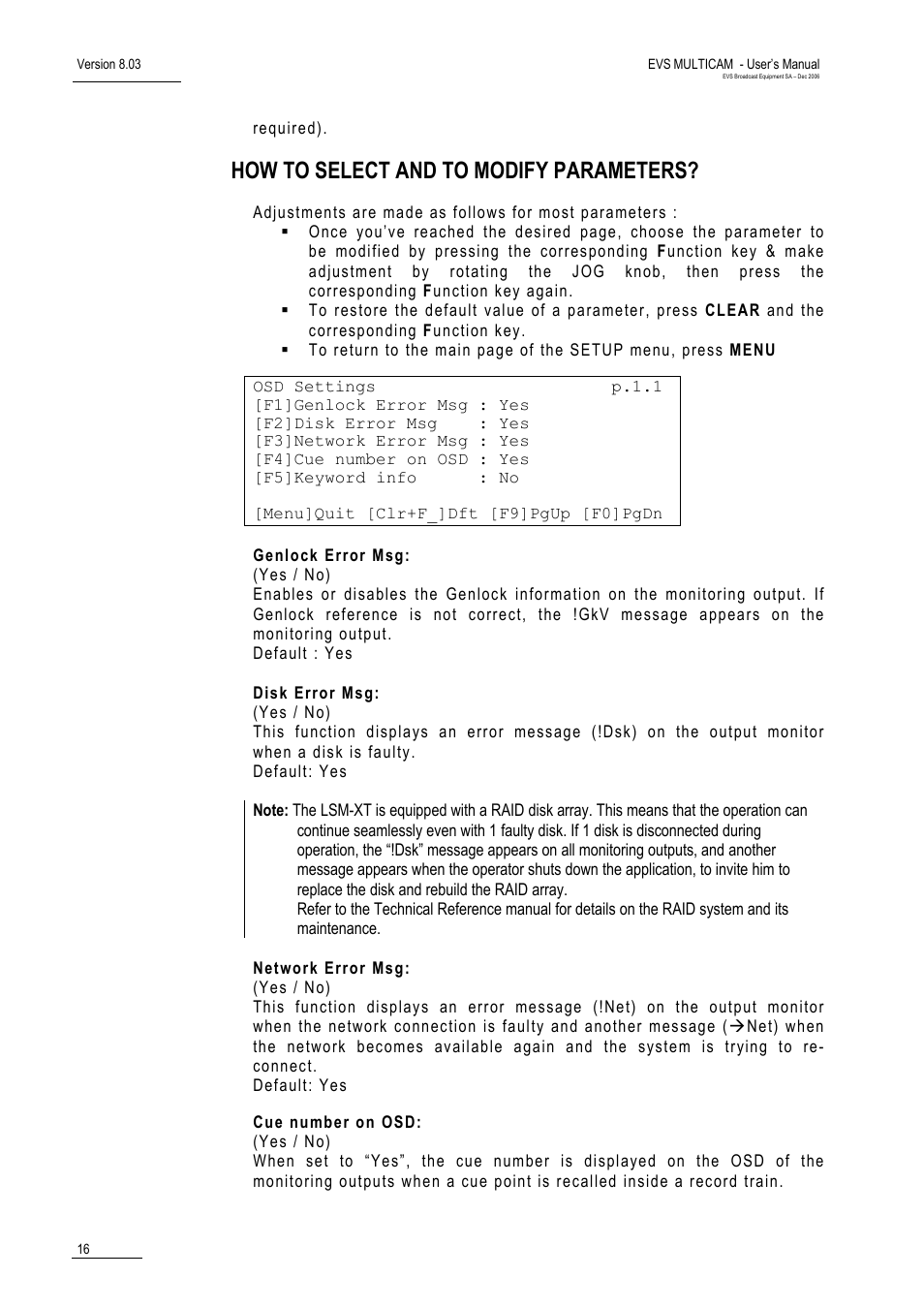 How to select and to modify parameters | EVS MulticamLSM Version 8.03 - Dec 2006 User's Manual User Manual | Page 18 / 156
