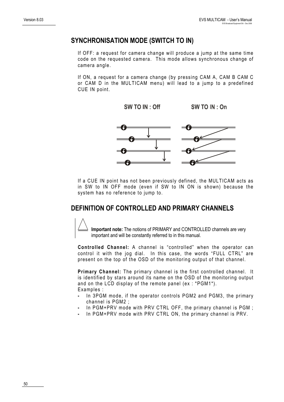 Synchronisation mode (switch to in), Definition of controlled and primary channels | EVS MulticamLSM Version 8.03 - Dec 2006 User's Manual User Manual | Page 52 / 156