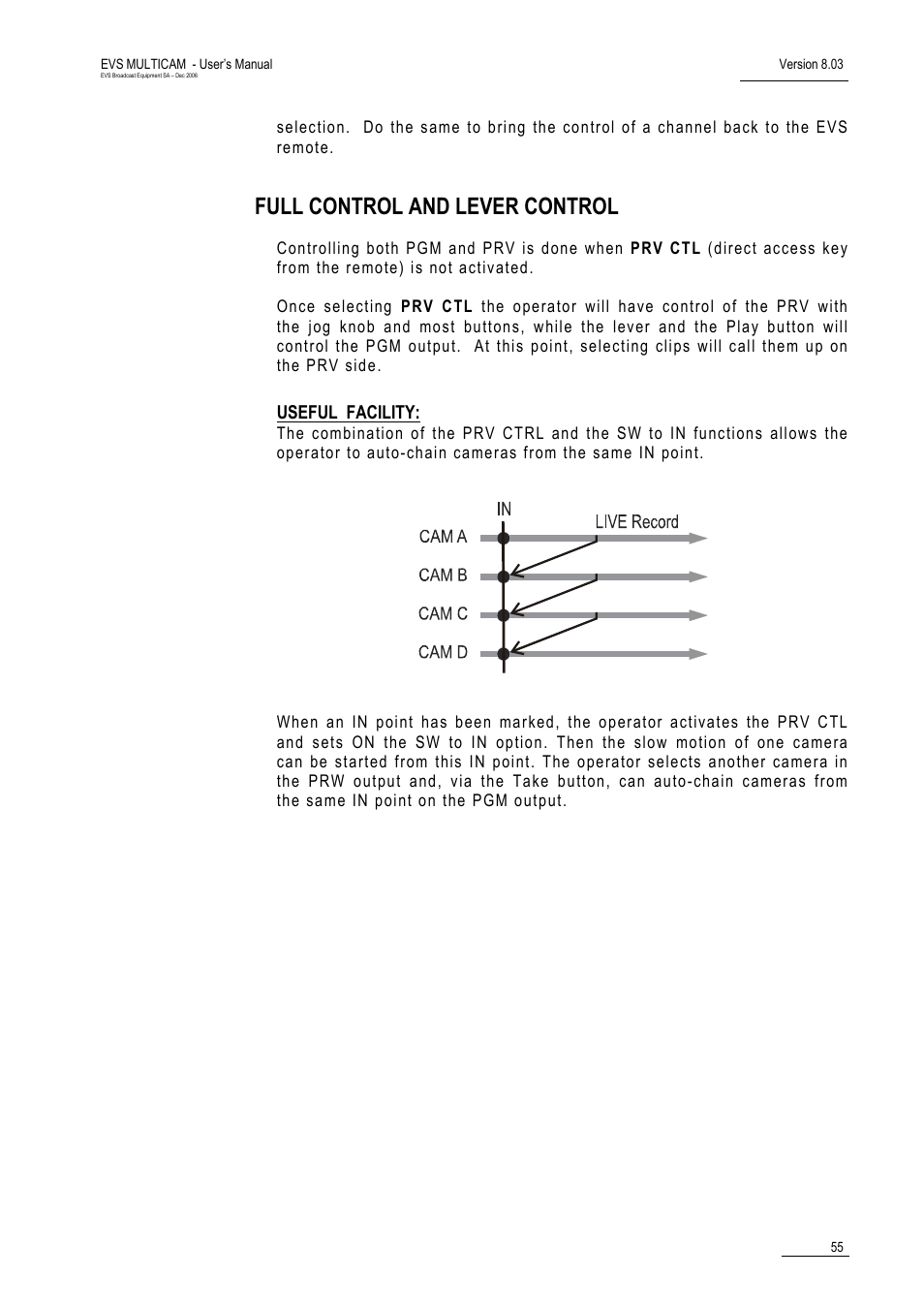 Full control and lever control, Useful facility | EVS MulticamLSM Version 8.03 - Dec 2006 User's Manual User Manual | Page 57 / 156