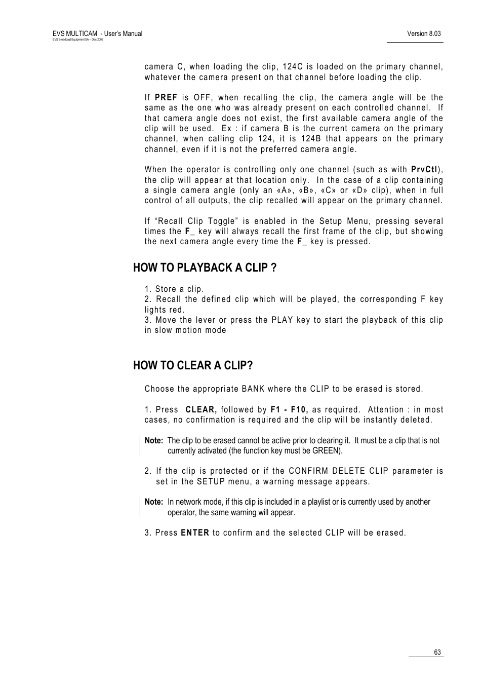 How to playback a clip, How to clear a clip | EVS MulticamLSM Version 8.03 - Dec 2006 User's Manual User Manual | Page 65 / 156