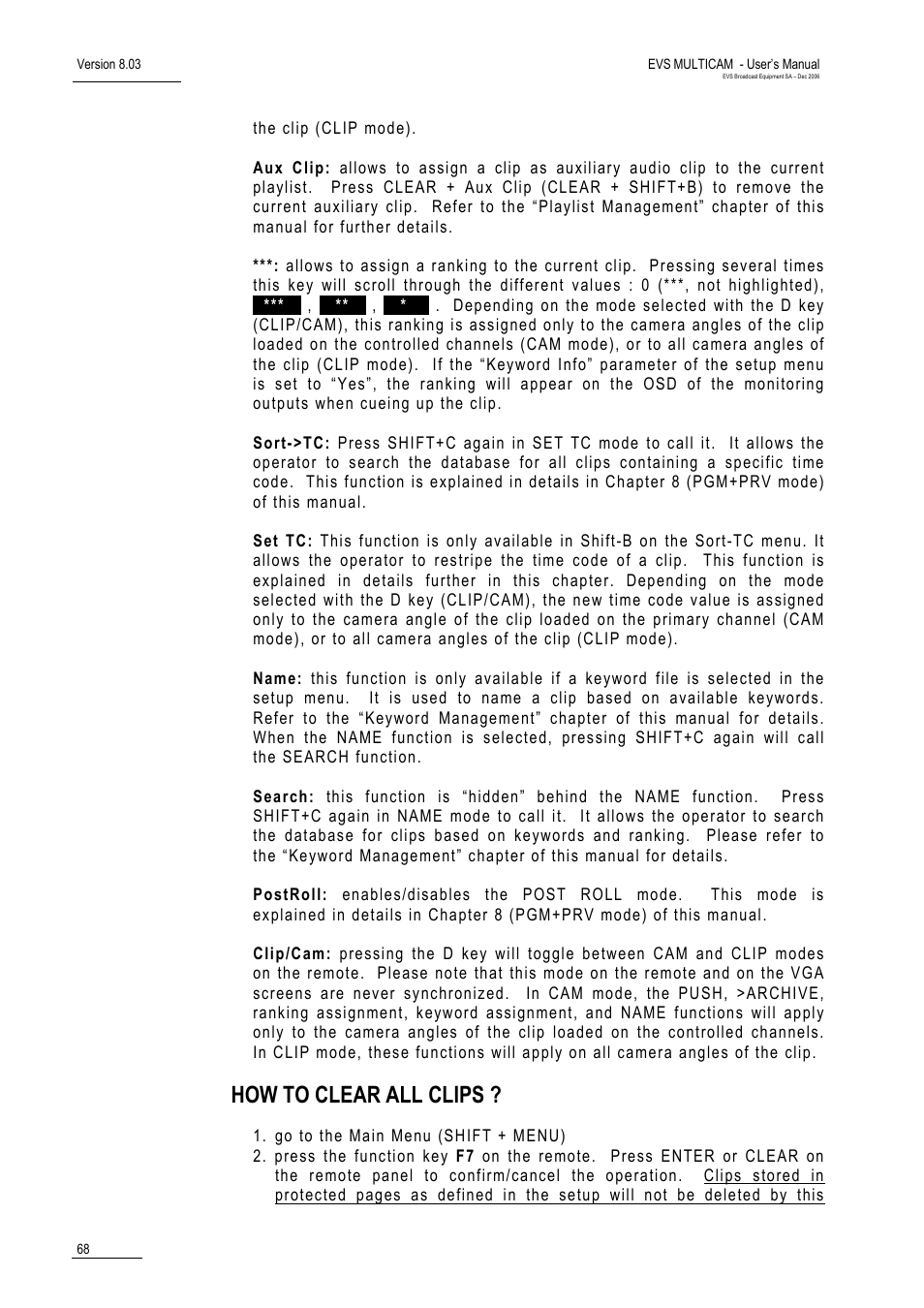 How to clear all clips | EVS MulticamLSM Version 8.03 - Dec 2006 User's Manual User Manual | Page 70 / 156