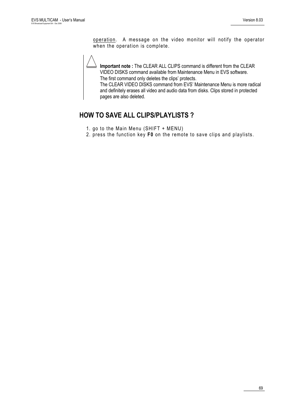 How to save all clips/playlists | EVS MulticamLSM Version 8.03 - Dec 2006 User's Manual User Manual | Page 71 / 156