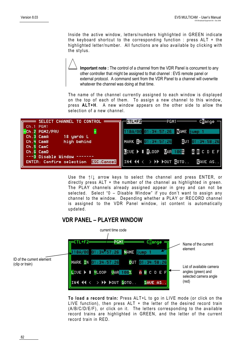 Vdr panel – player window | EVS MulticamLSM Version 8.03 - Dec 2006 User's Manual User Manual | Page 84 / 156