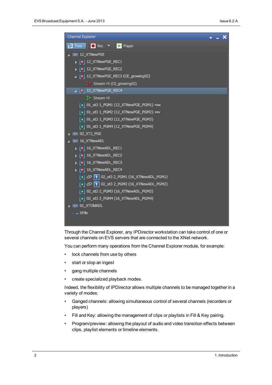 EVS IPDirector Version 6.2 - June 2013 CHANNEL EXPLORER User Manual User Manual | Page 10 / 48