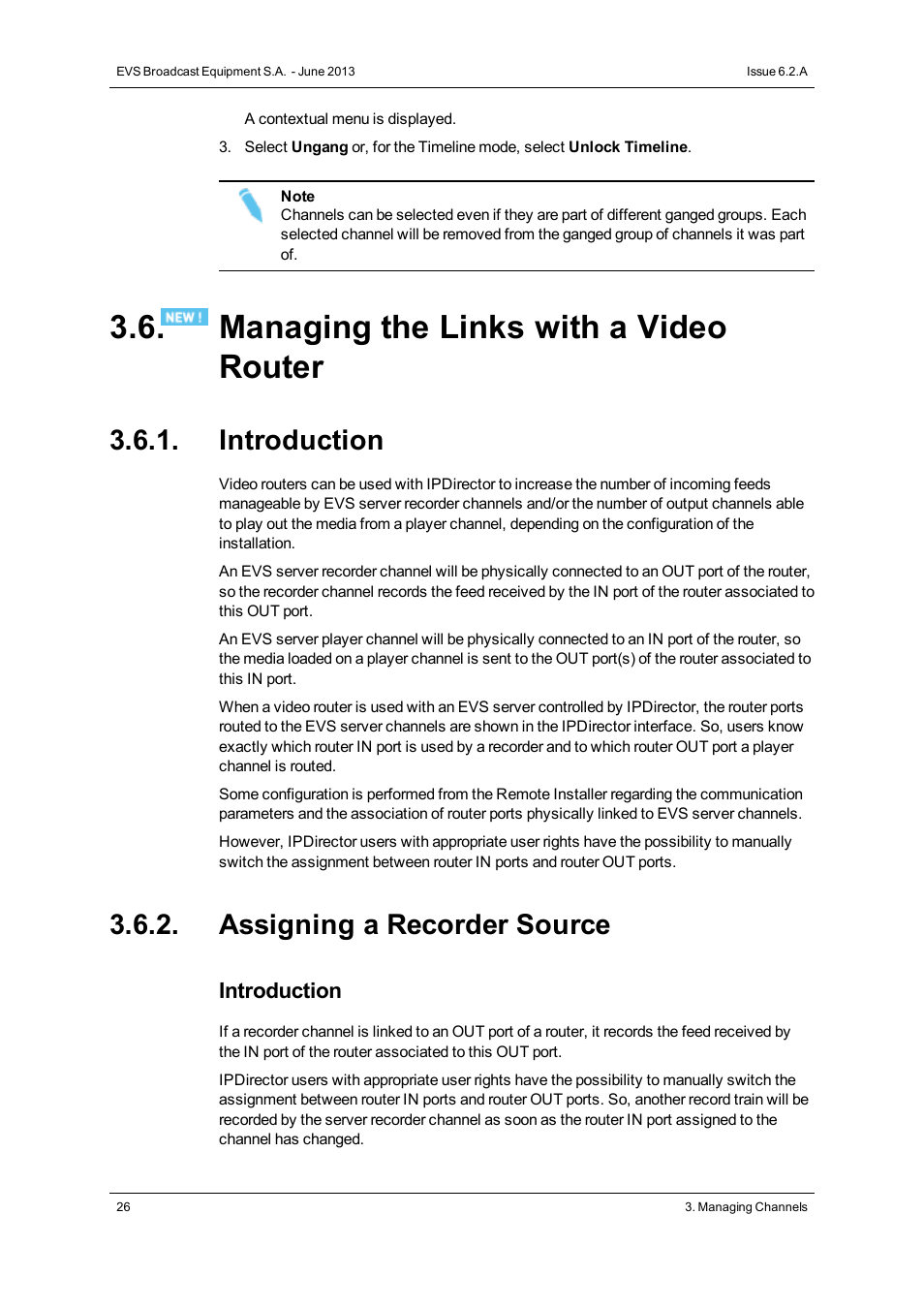 Managing the links with a video router, Introduction, Assigning a recorder source | EVS IPDirector Version 6.2 - June 2013 CHANNEL EXPLORER User Manual User Manual | Page 34 / 48