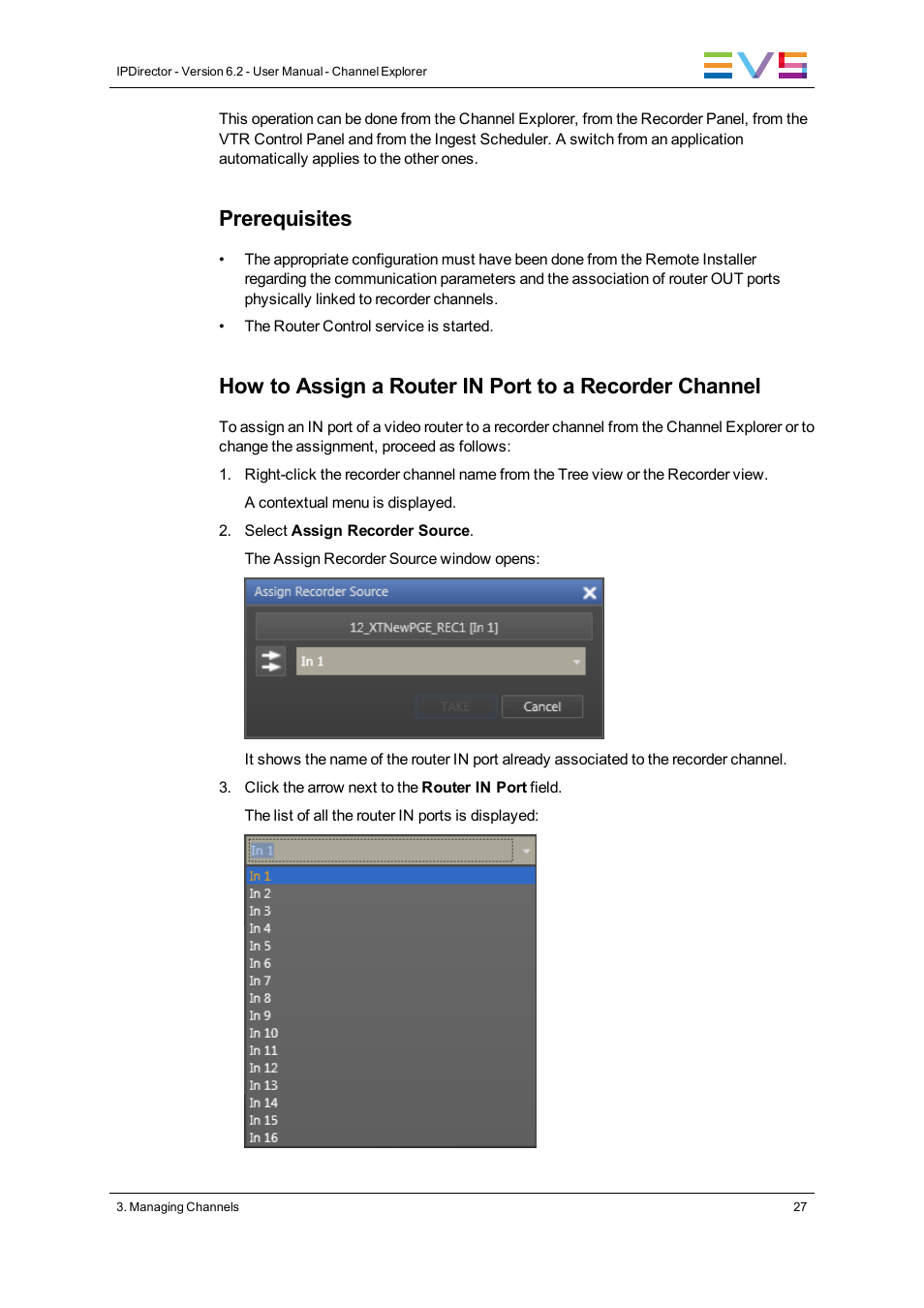 Prerequisites | EVS IPDirector Version 6.2 - June 2013 CHANNEL EXPLORER User Manual User Manual | Page 35 / 48