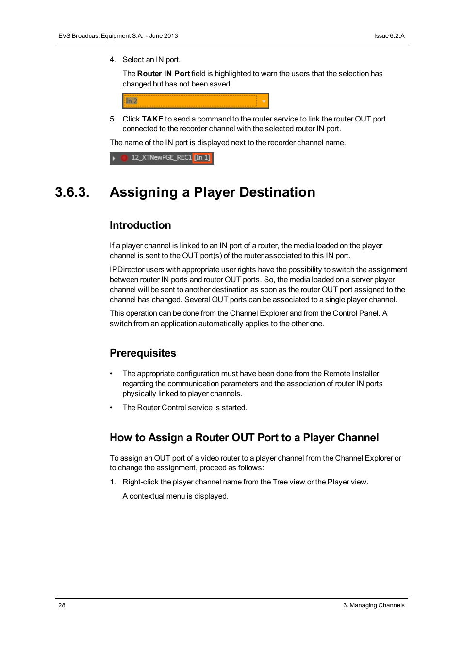 Assigning a player destination, Introduction, Prerequisites | EVS IPDirector Version 6.2 - June 2013 CHANNEL EXPLORER User Manual User Manual | Page 36 / 48