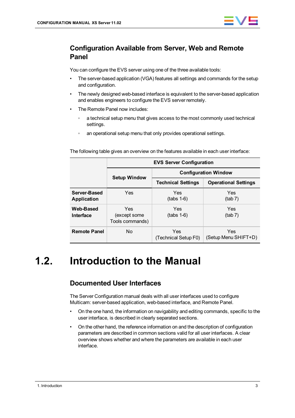 Introduction to the manual, Documented user interfaces | EVS XS Version 11.02 - July 2013 Configuration Manual User Manual | Page 11 / 204
