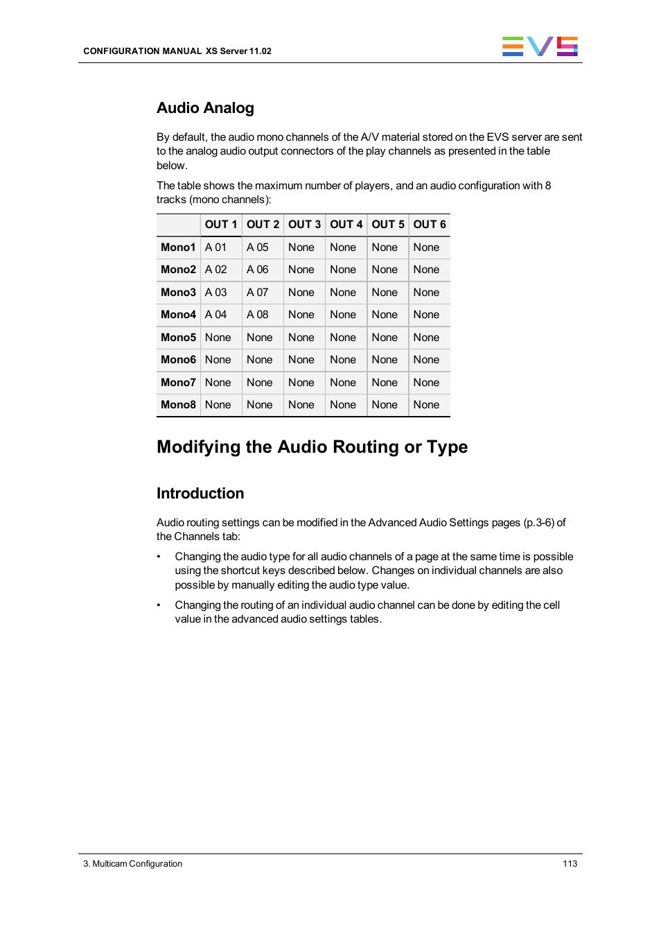 Modifying the audio routing or type, Audio analog, Introduction | EVS XS Version 11.02 - July 2013 Configuration Manual User Manual | Page 121 / 204