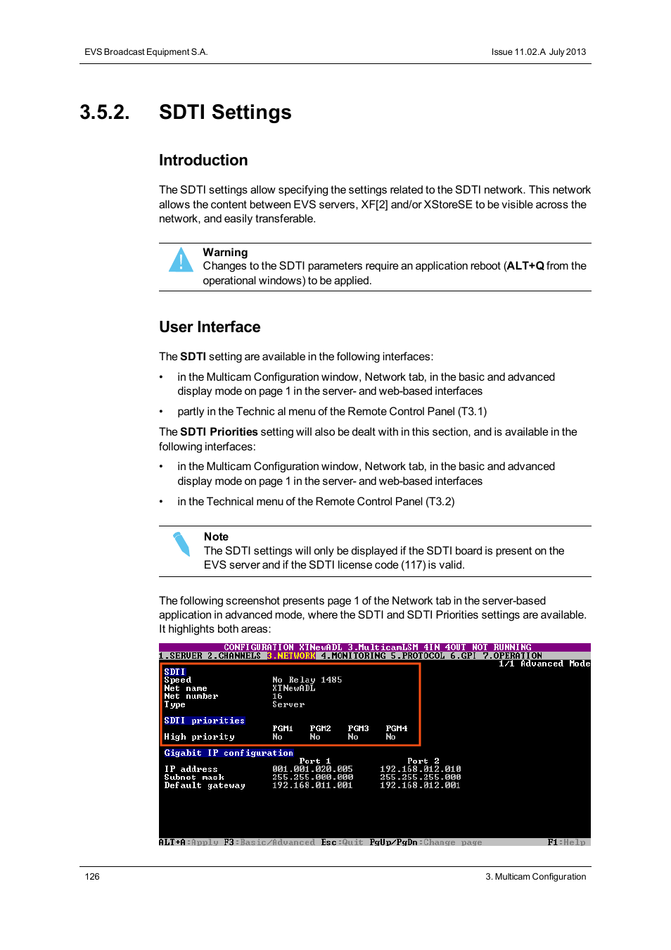 Sdti settings, Introduction, User interface | EVS XS Version 11.02 - July 2013 Configuration Manual User Manual | Page 134 / 204