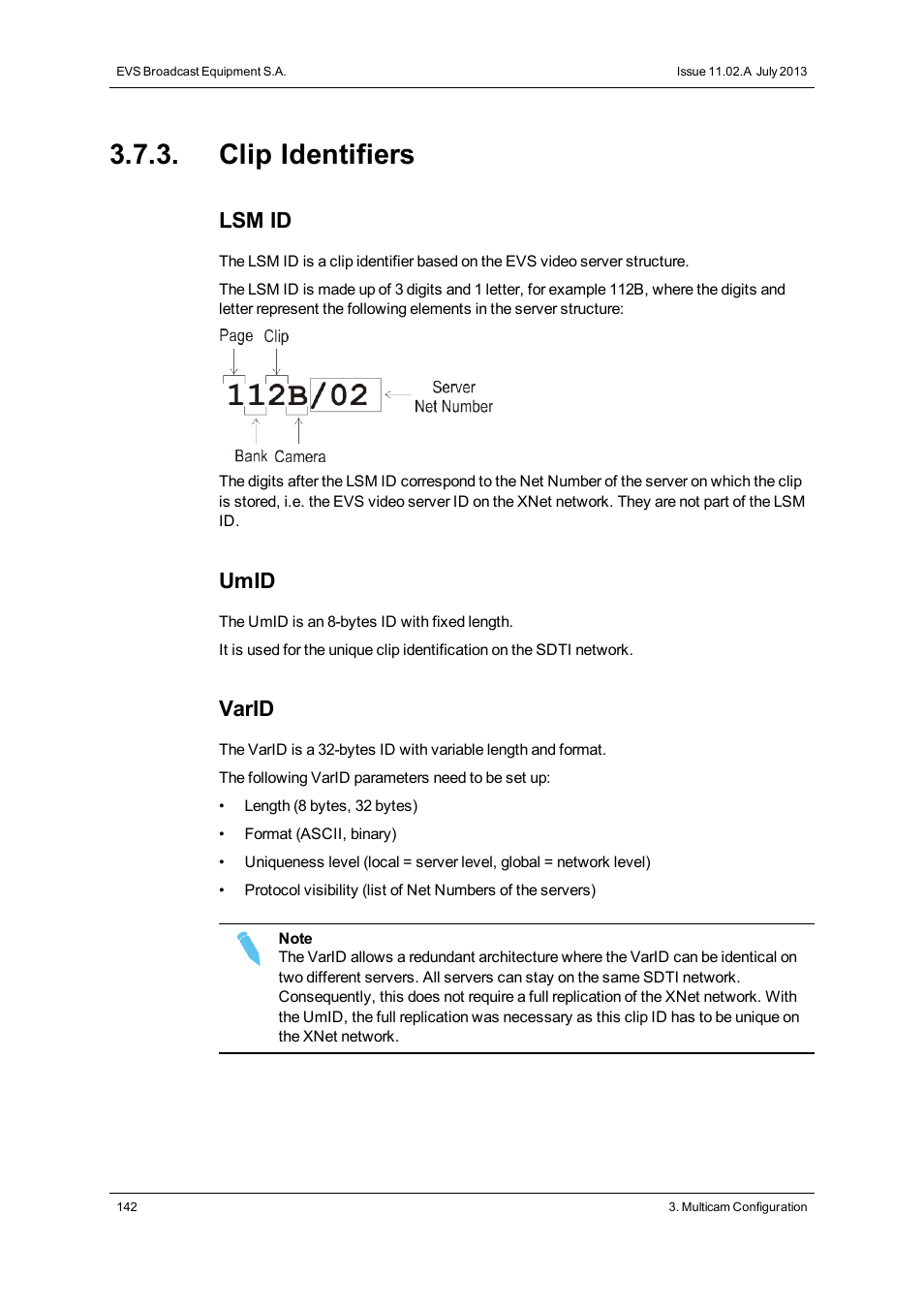 Clip identifiers, Lsm id, Umid | Varid | EVS XS Version 11.02 - July 2013 Configuration Manual User Manual | Page 150 / 204