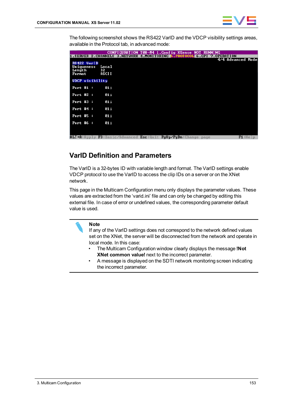 Varid definition and parameters | EVS XS Version 11.02 - July 2013 Configuration Manual User Manual | Page 161 / 204