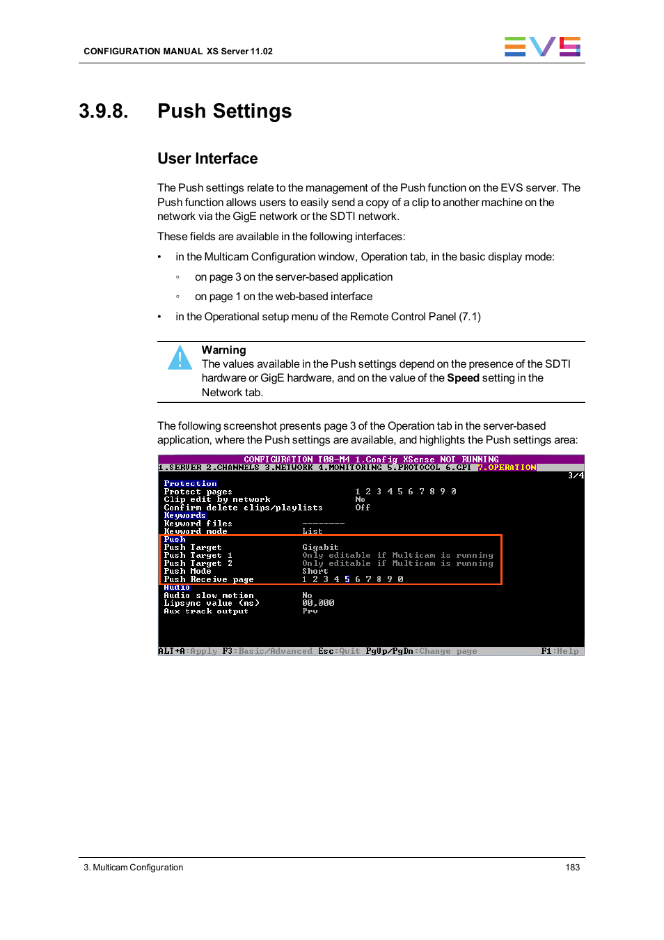Push settings, User interface | EVS XS Version 11.02 - July 2013 Configuration Manual User Manual | Page 191 / 204