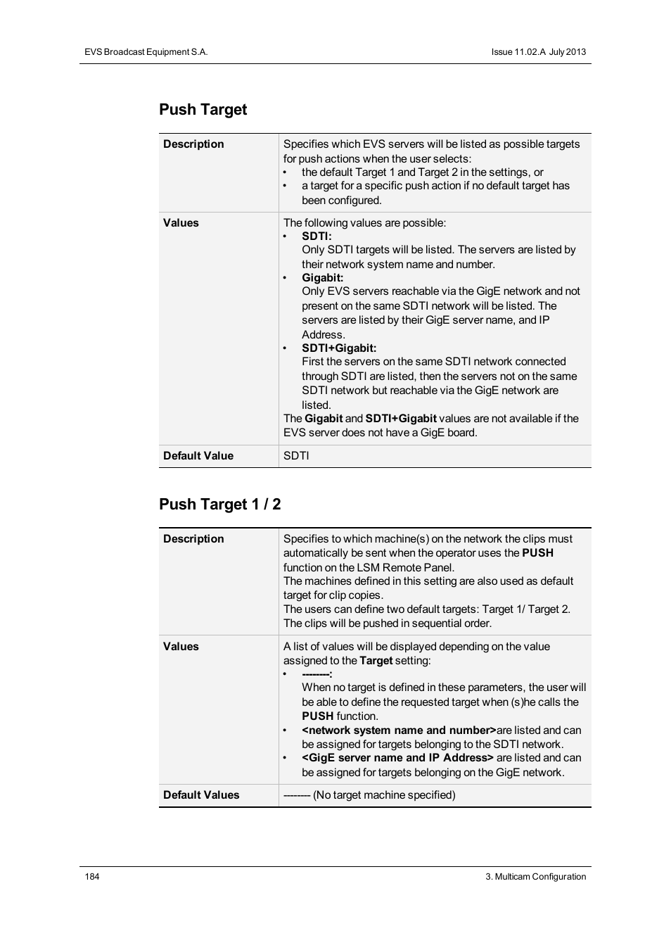 Push target, Push target 1 / 2 | EVS XS Version 11.02 - July 2013 Configuration Manual User Manual | Page 192 / 204