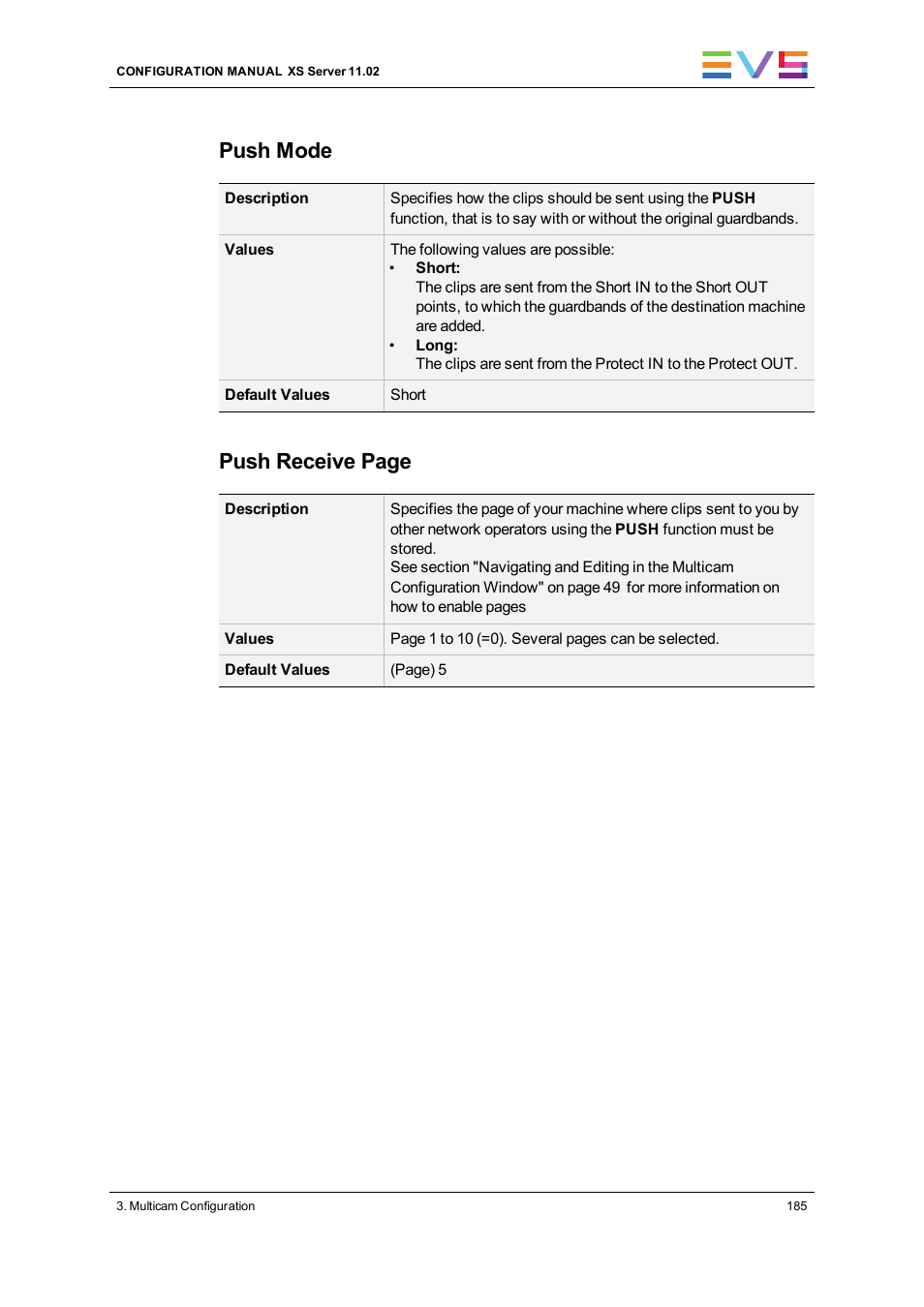 Push mode, Push receive page | EVS XS Version 11.02 - July 2013 Configuration Manual User Manual | Page 193 / 204