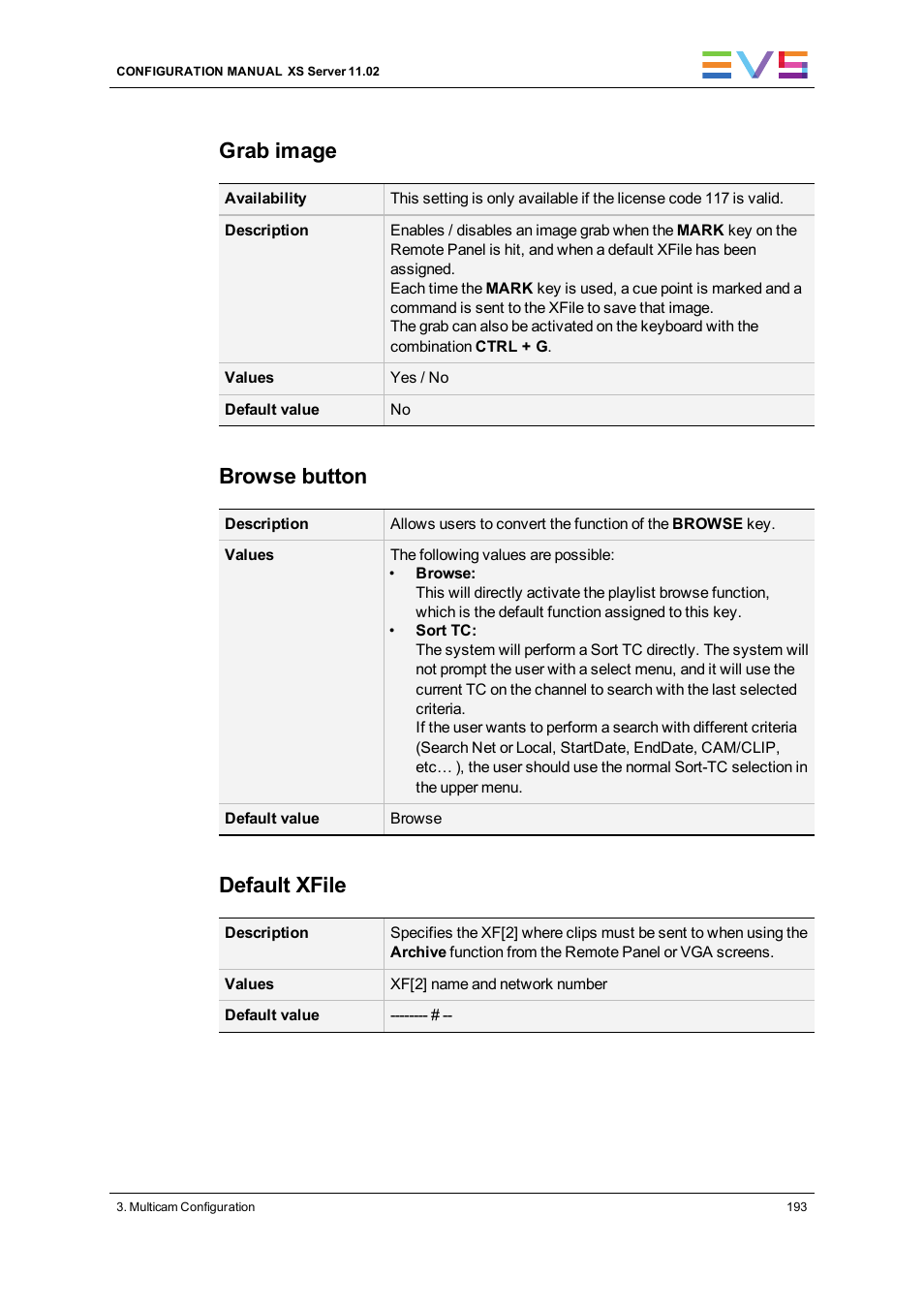 Grab image, Browse button, Default xfile | EVS XS Version 11.02 - July 2013 Configuration Manual User Manual | Page 201 / 204