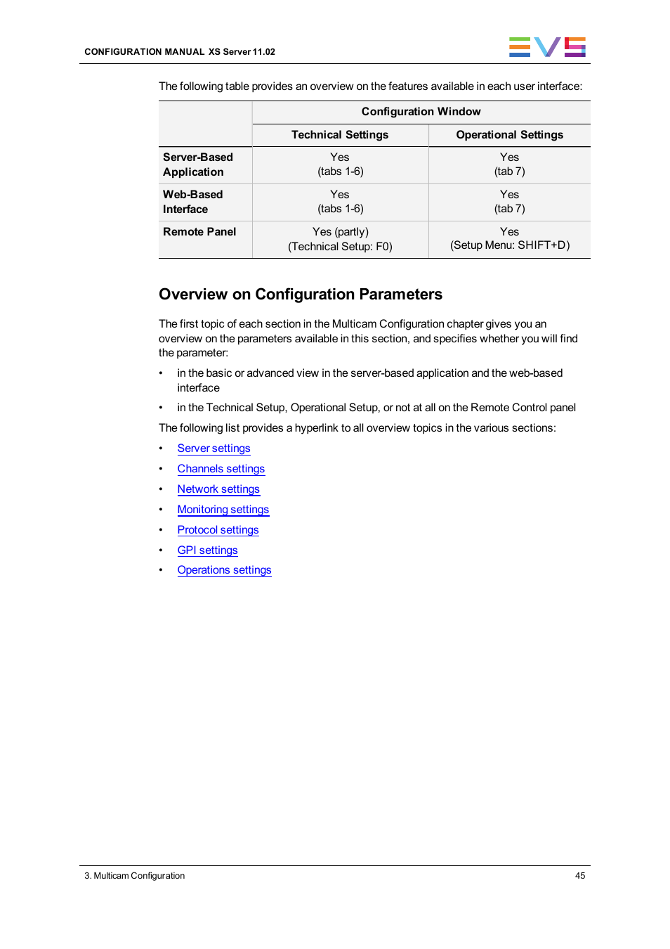 Overview on configuration parameters | EVS XS Version 11.02 - July 2013 Configuration Manual User Manual | Page 53 / 204