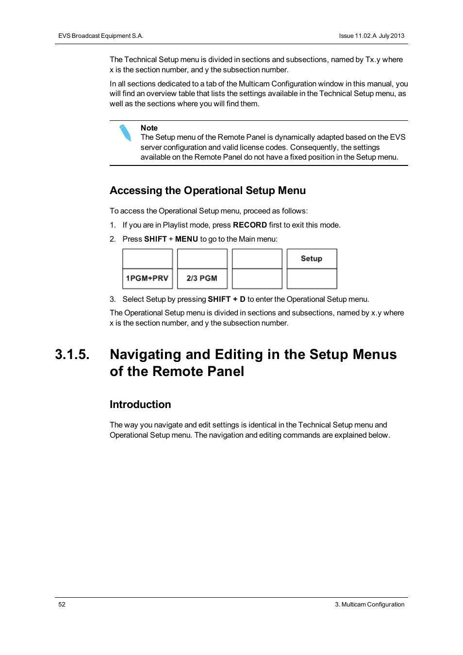 Accessing the operational setup menu, Introduction | EVS XS Version 11.02 - July 2013 Configuration Manual User Manual | Page 60 / 204