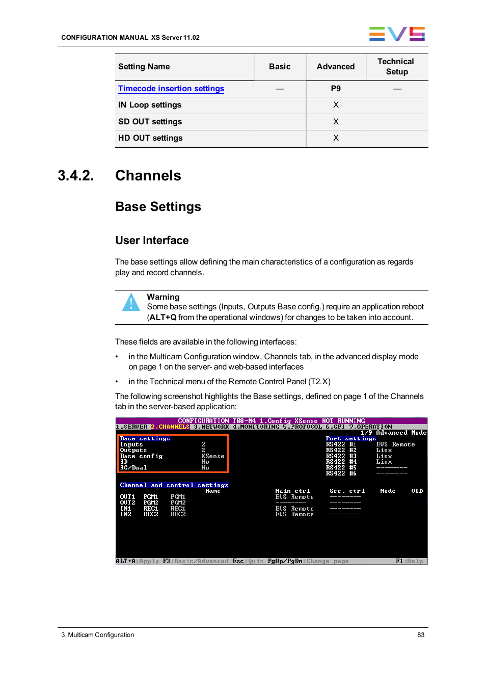 Channels, Base settings, User interface | EVS XS Version 11.02 - July 2013 Configuration Manual User Manual | Page 91 / 204