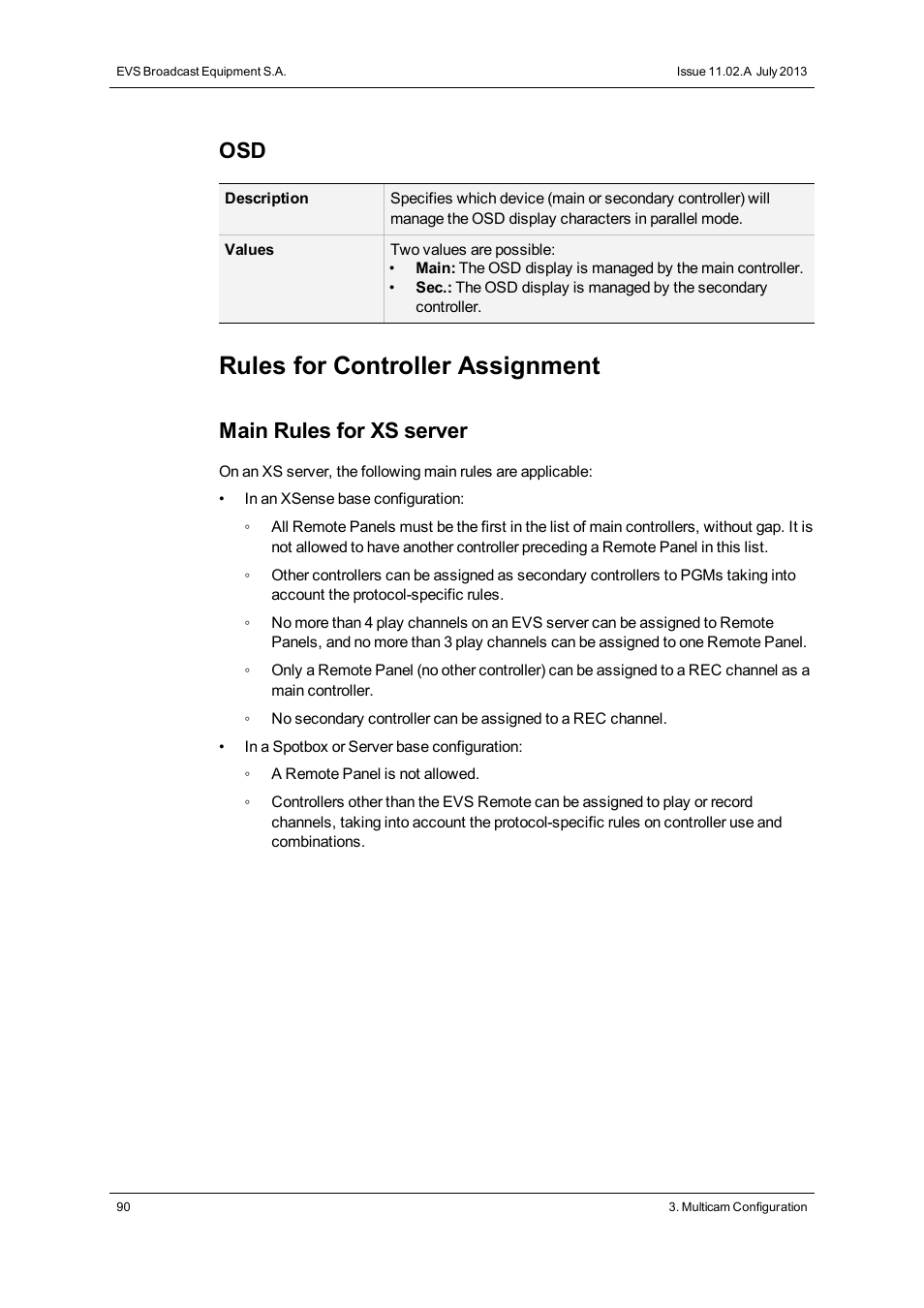 Rules for controller assignment, Main rules for xs server | EVS XS Version 11.02 - July 2013 Configuration Manual User Manual | Page 98 / 204