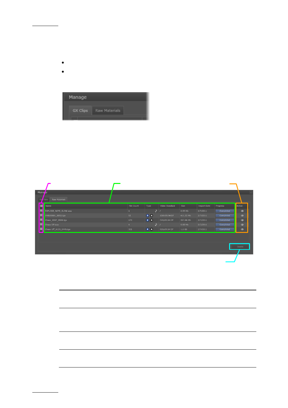 3 manage area, Raw material tab, Manage area | E 22, Anage | EVS GX Version 1.00 - February 2011 User’s Manual User Manual | Page 28 / 66