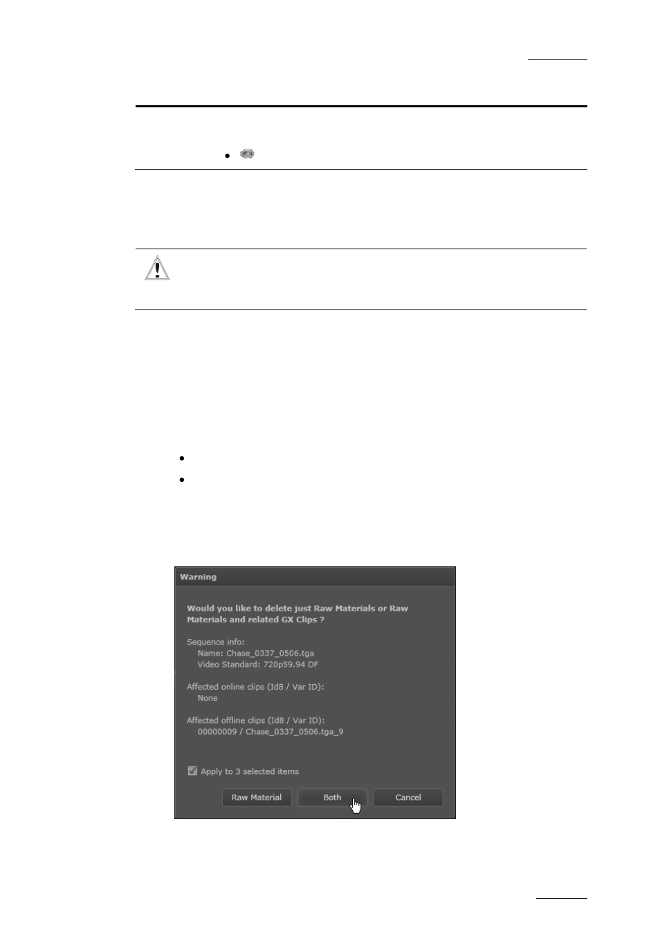 8 deleting a file from the raw materials drive, Procedure, Deleting a file from the raw materials drive | On 5.3.8, E 35, Eleting a, Ile from the, Aterials, Rive | EVS GX Version 1.00 - February 2011 User’s Manual User Manual | Page 41 / 66