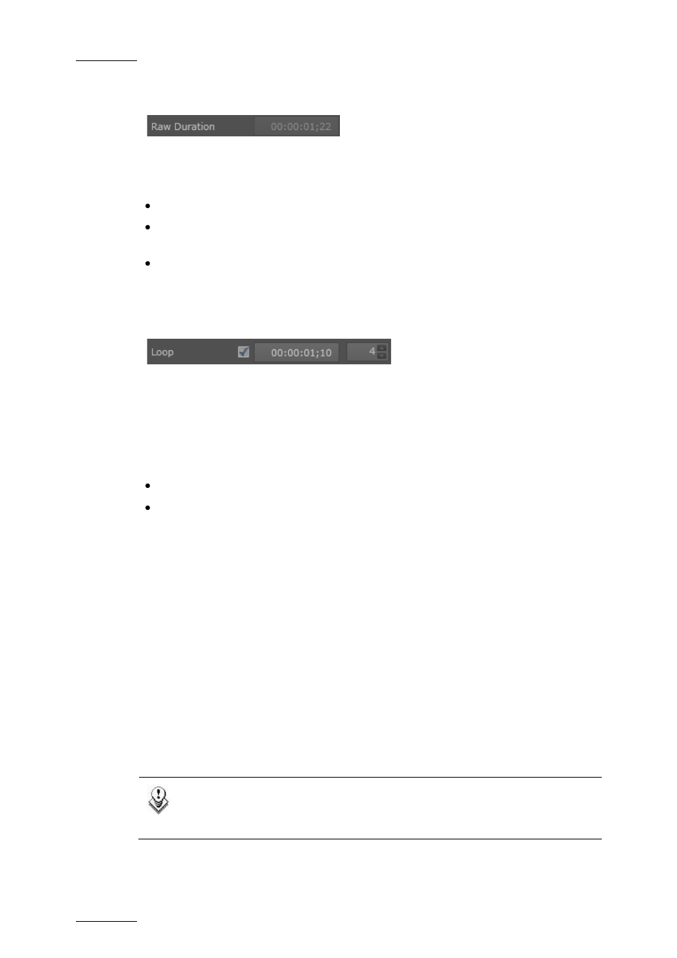 Video) raw duration field, Video) loop fields, Loop check box | Loop point field, Loop recurrence field, On ‘(video) loop fields | EVS GX Version 1.00 - February 2011 User’s Manual User Manual | Page 56 / 66