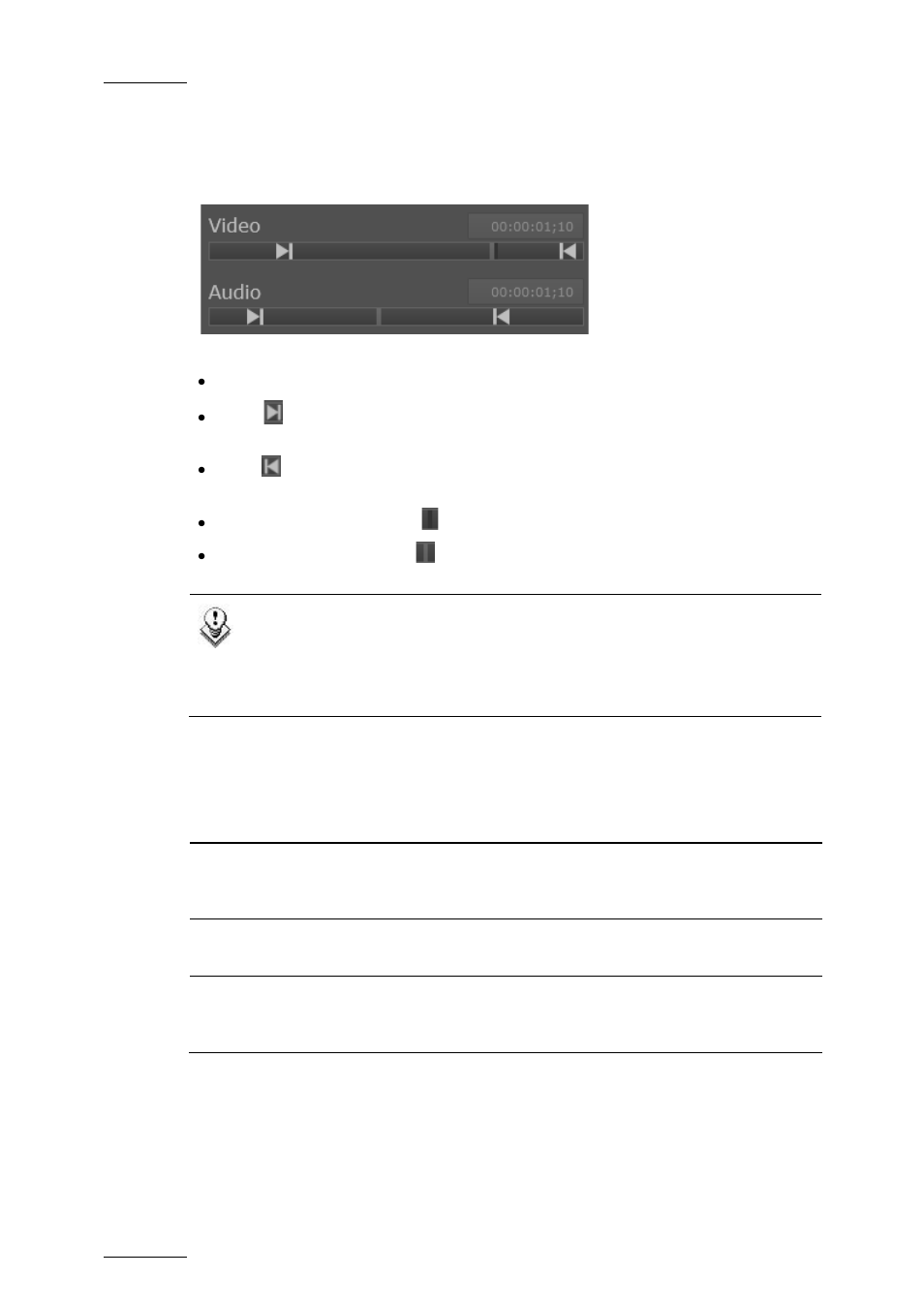Video and audio bars, 8 command buttons in the edit gx clip window, Command buttons in the edit gx clip window | E 56, Ommand, Uttons in the, Indow | EVS GX Version 1.00 - February 2011 User’s Manual User Manual | Page 62 / 66