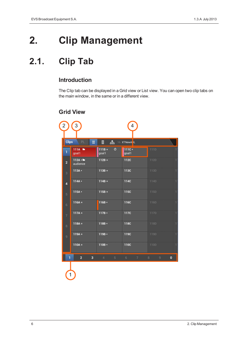 Clip management, Clip tab | EVS LSM Connect User Manual | Page 12 / 32