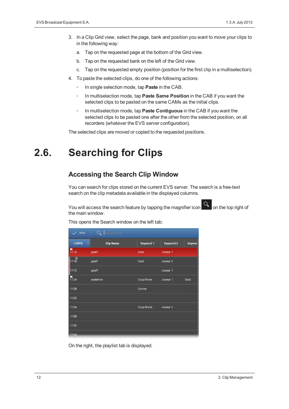 Searching for clips, Accessing the search clip window | EVS LSM Connect User Manual | Page 18 / 32