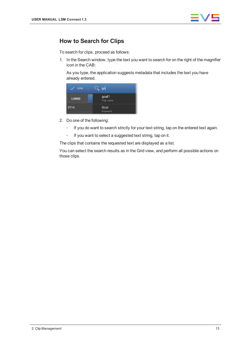 How to search for clips | EVS LSM Connect User Manual | Page 19 / 32