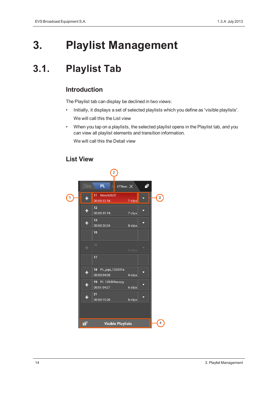 Playlist management, Playlist tab | EVS LSM Connect User Manual | Page 20 / 32