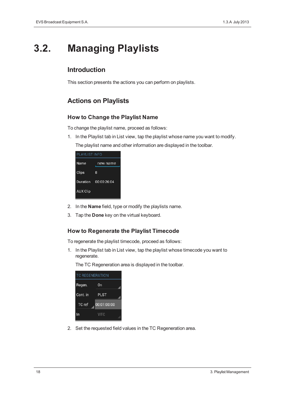 Managing playlists, Introduction, Actions on playlists | EVS LSM Connect User Manual | Page 24 / 32