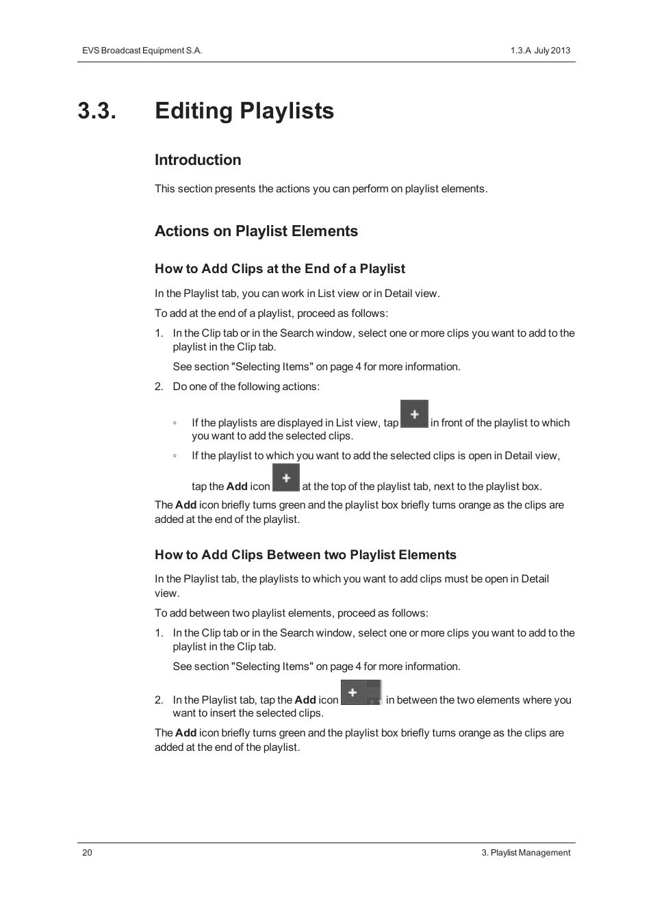 Editing playlists, Introduction, Actions on playlist elements | EVS LSM Connect User Manual | Page 26 / 32
