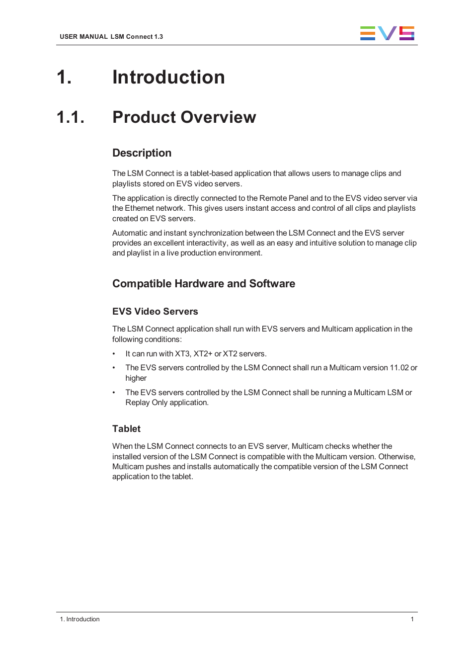 Introduction, Product overview | EVS LSM Connect User Manual | Page 7 / 32