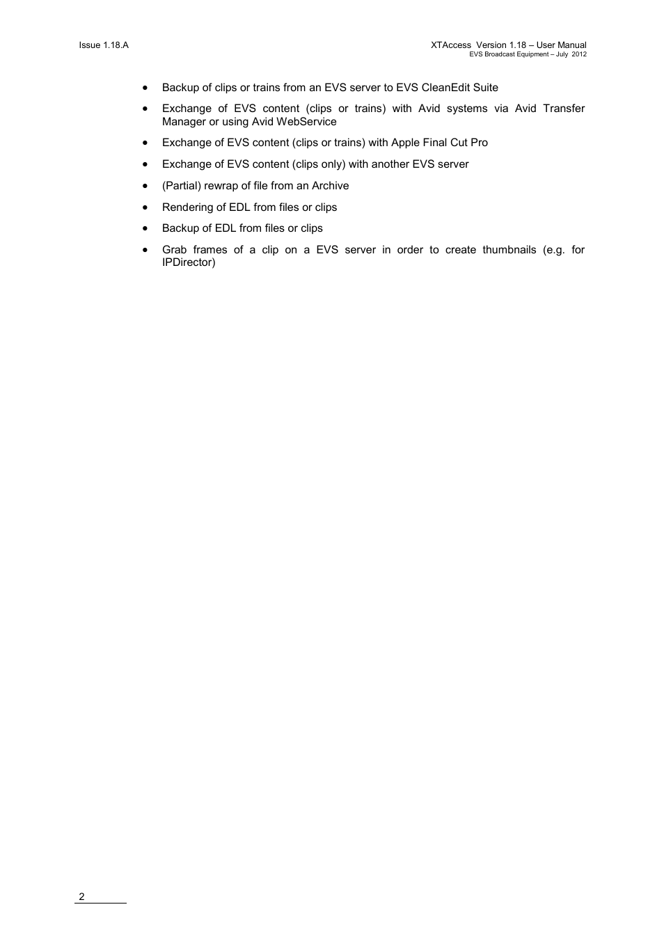 EVS XTAccess Version 1.18 - July 2012 User Manual User Manual | Page 12 / 109