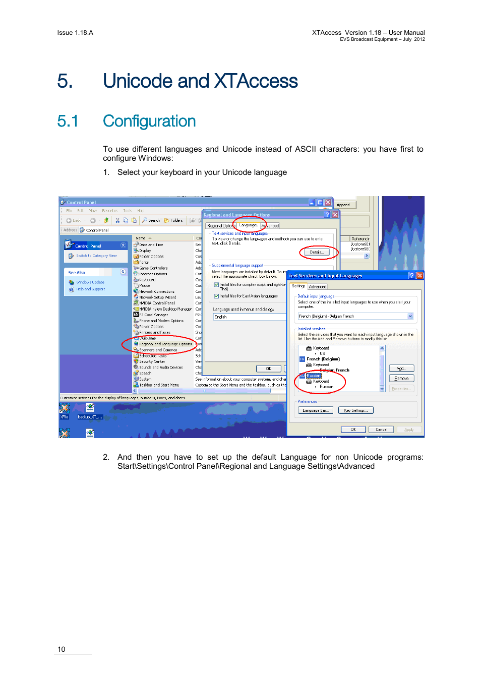 Unicode and xtaccess, 1 configuration, Nicode and | Ccess | EVS XTAccess Version 1.18 - July 2012 User Manual User Manual | Page 20 / 109