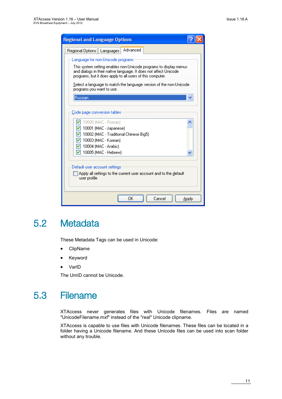 2 metadata, 3 filename | EVS XTAccess Version 1.18 - July 2012 User Manual User Manual | Page 21 / 109