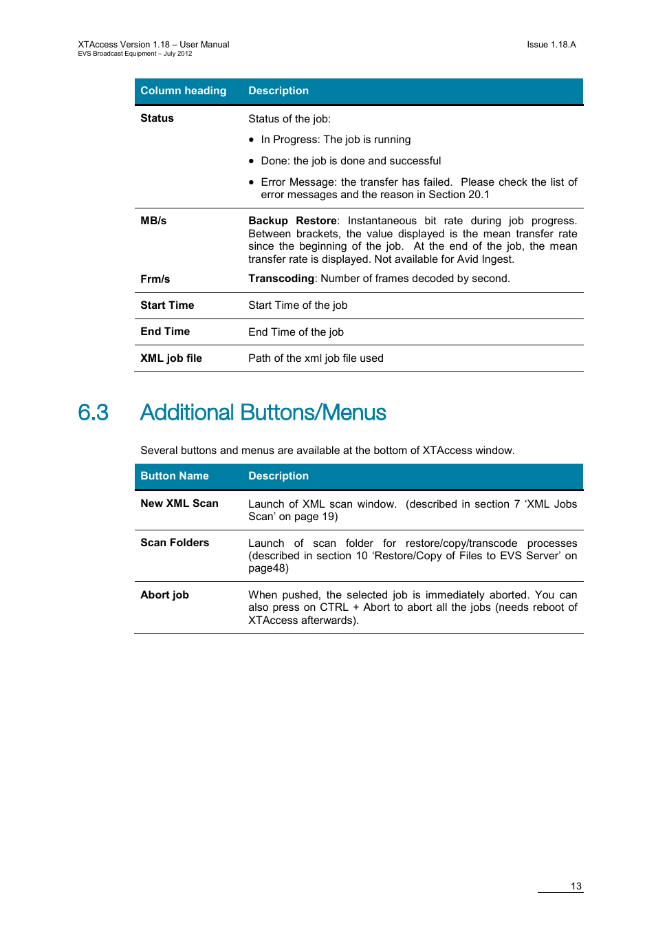 3 additional buttons/menus | EVS XTAccess Version 1.18 - July 2012 User Manual User Manual | Page 23 / 109