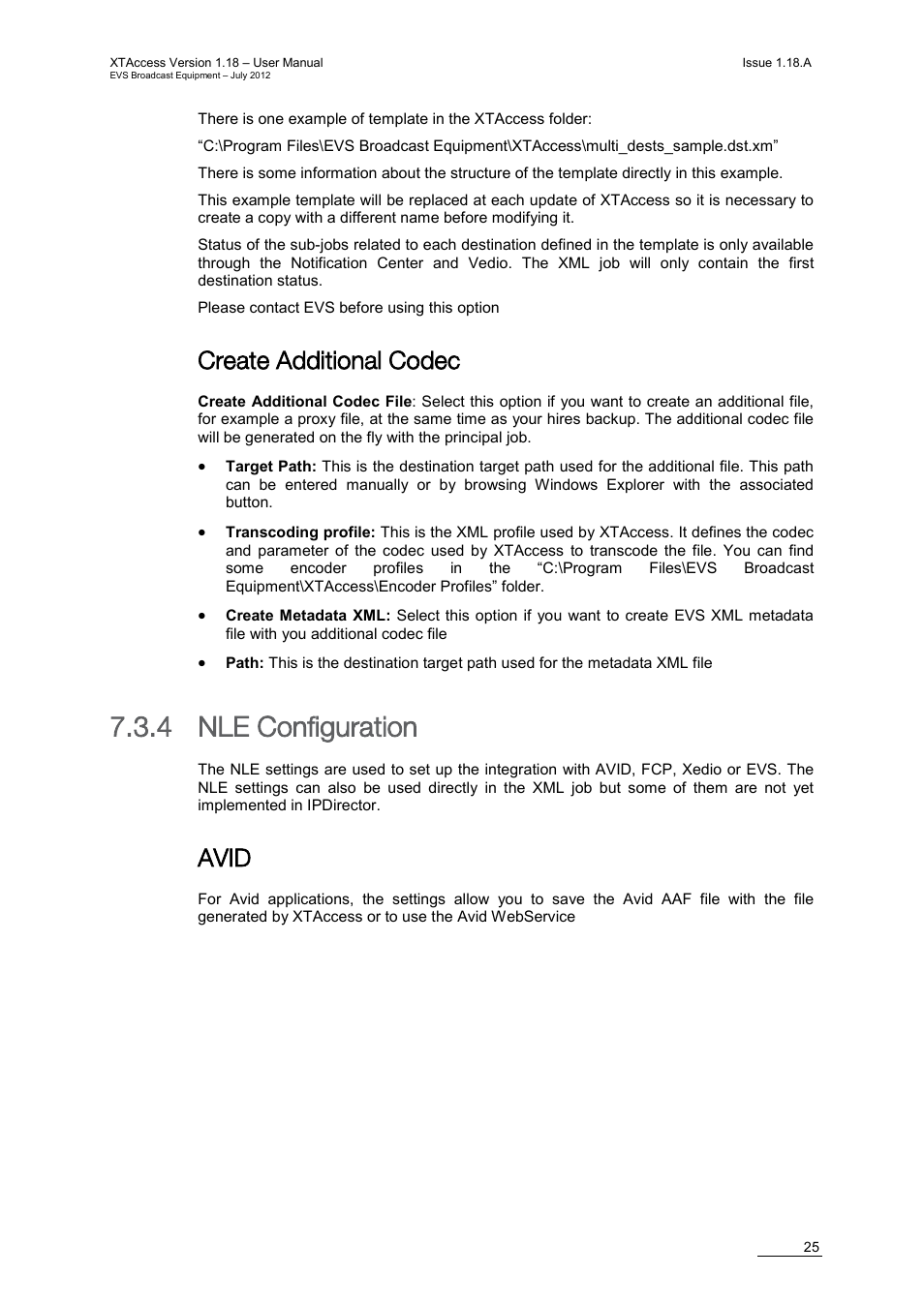 Create additional codec, 4 nle configuration, Avid | Nle configuration | EVS XTAccess Version 1.18 - July 2012 User Manual User Manual | Page 35 / 109