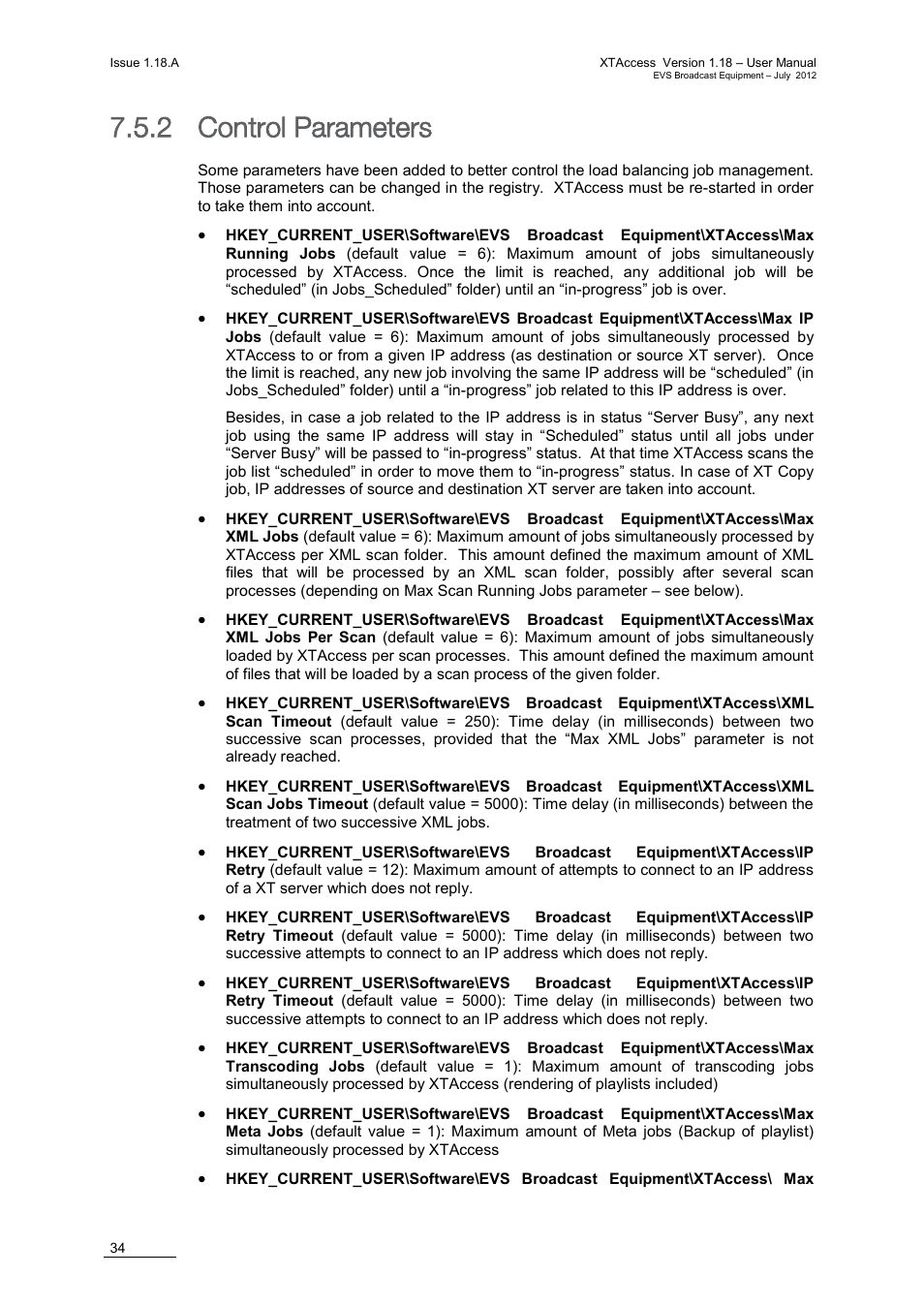 2 control parameters, Control parameters, On 7.5.2 ‘control parameters | On 7.5.2 ‘control, Parameters, Age 34) | EVS XTAccess Version 1.18 - July 2012 User Manual User Manual | Page 44 / 109