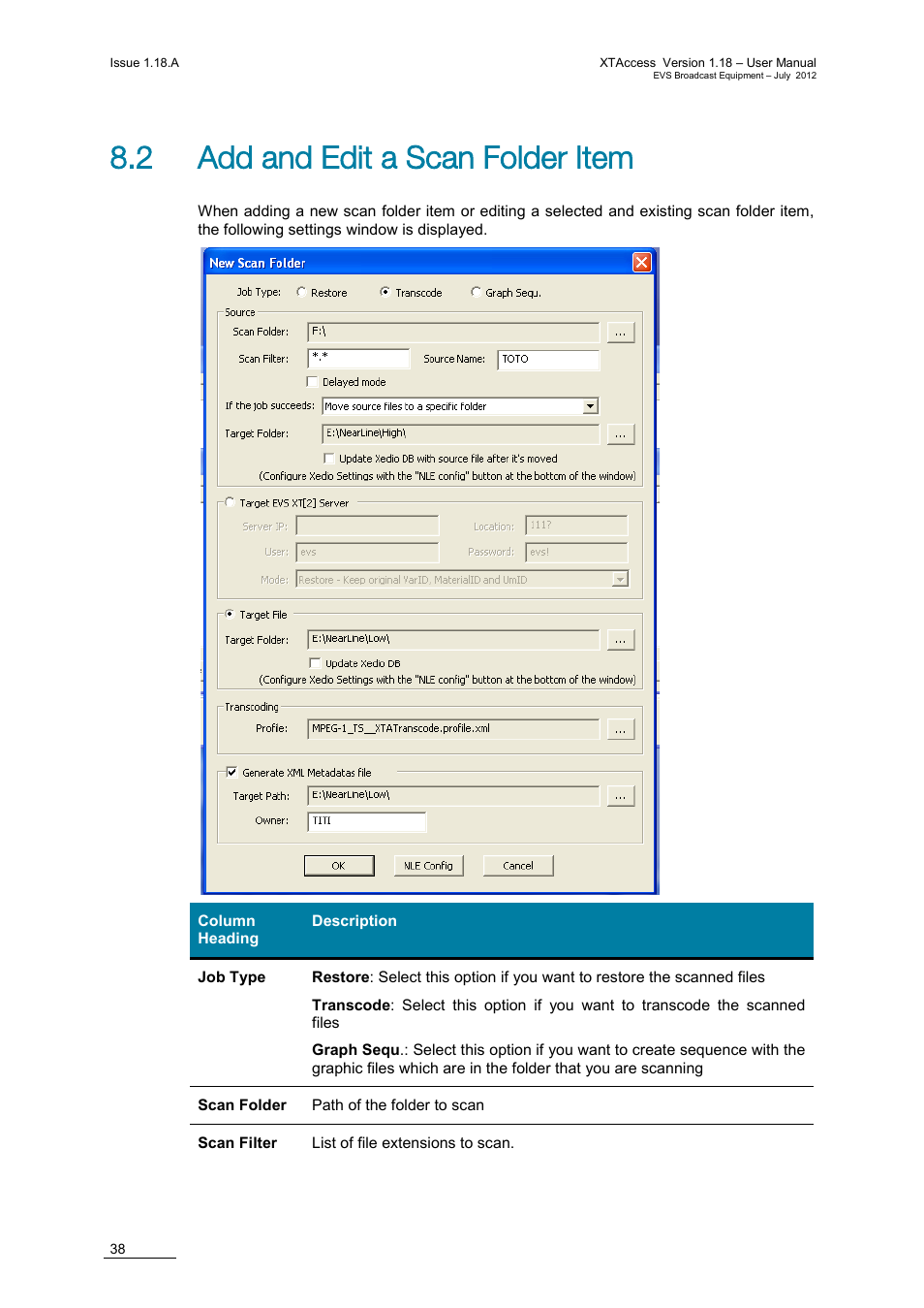 2 add and edit a scan folder item | EVS XTAccess Version 1.18 - July 2012 User Manual User Manual | Page 48 / 109