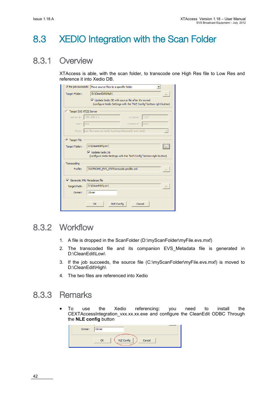 3 xedio integration with the scan folder, 1 overview, 2 workflow | 3 remarks, Overview, Workflow, Remarks | EVS XTAccess Version 1.18 - July 2012 User Manual User Manual | Page 52 / 109