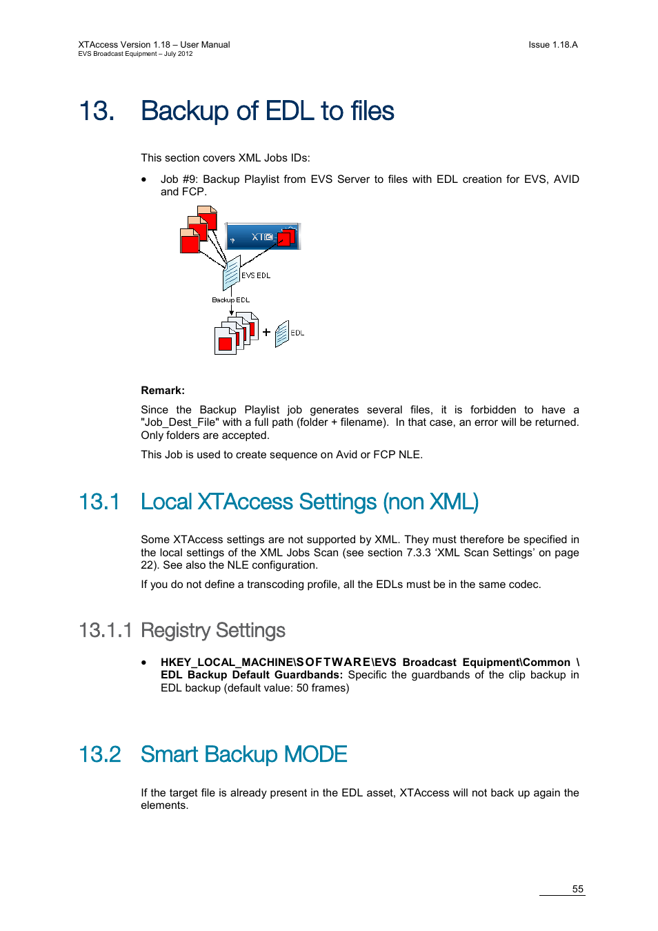 Backup of edl to files, 1 local xtaccess settings (non xml), 1 registry settings | 2 smart backup mode, Ackup of, To files, Registry settings | EVS XTAccess Version 1.18 - July 2012 User Manual User Manual | Page 65 / 109