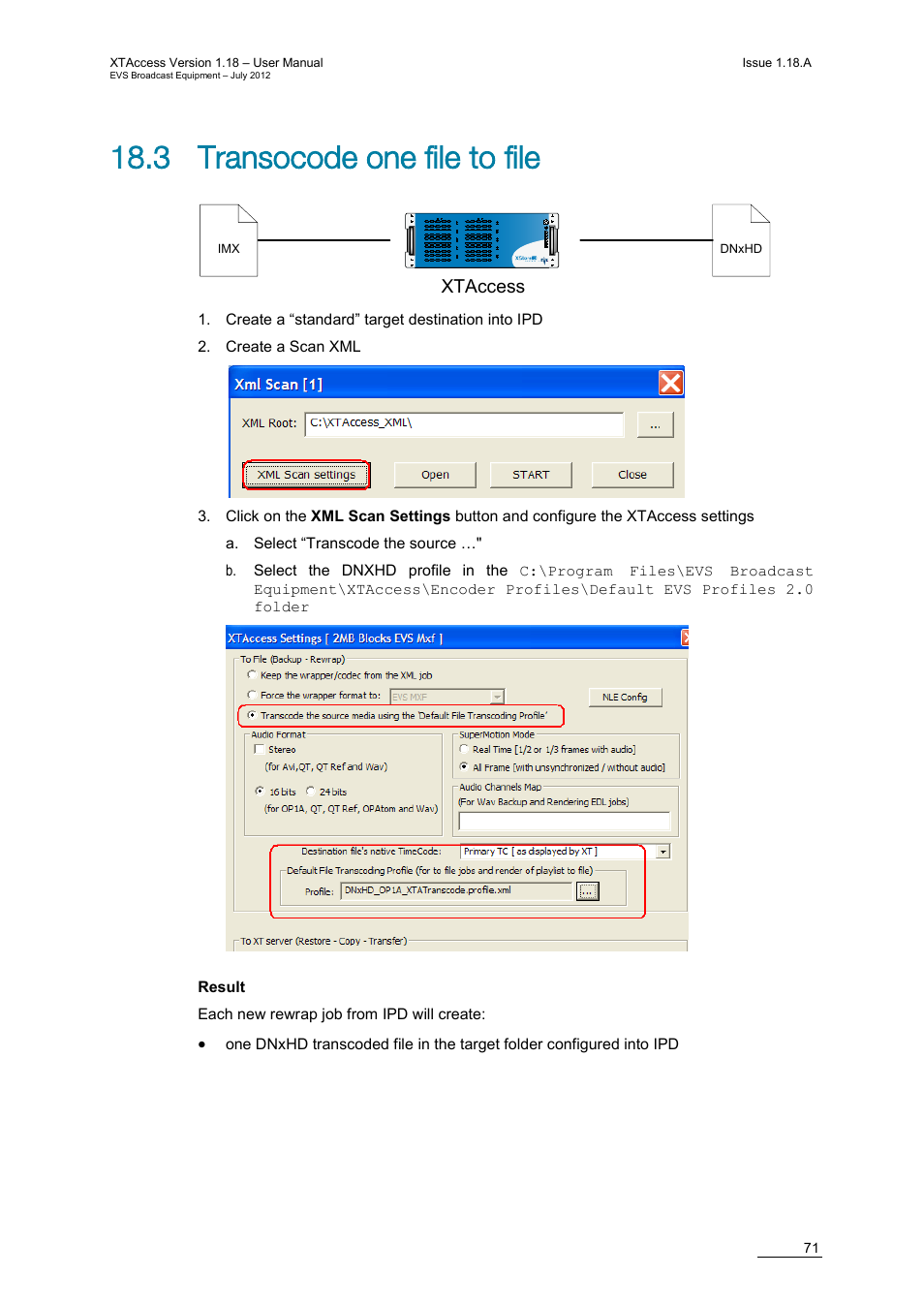 3 transocode one file to file | EVS XTAccess Version 1.18 - July 2012 User Manual User Manual | Page 81 / 109