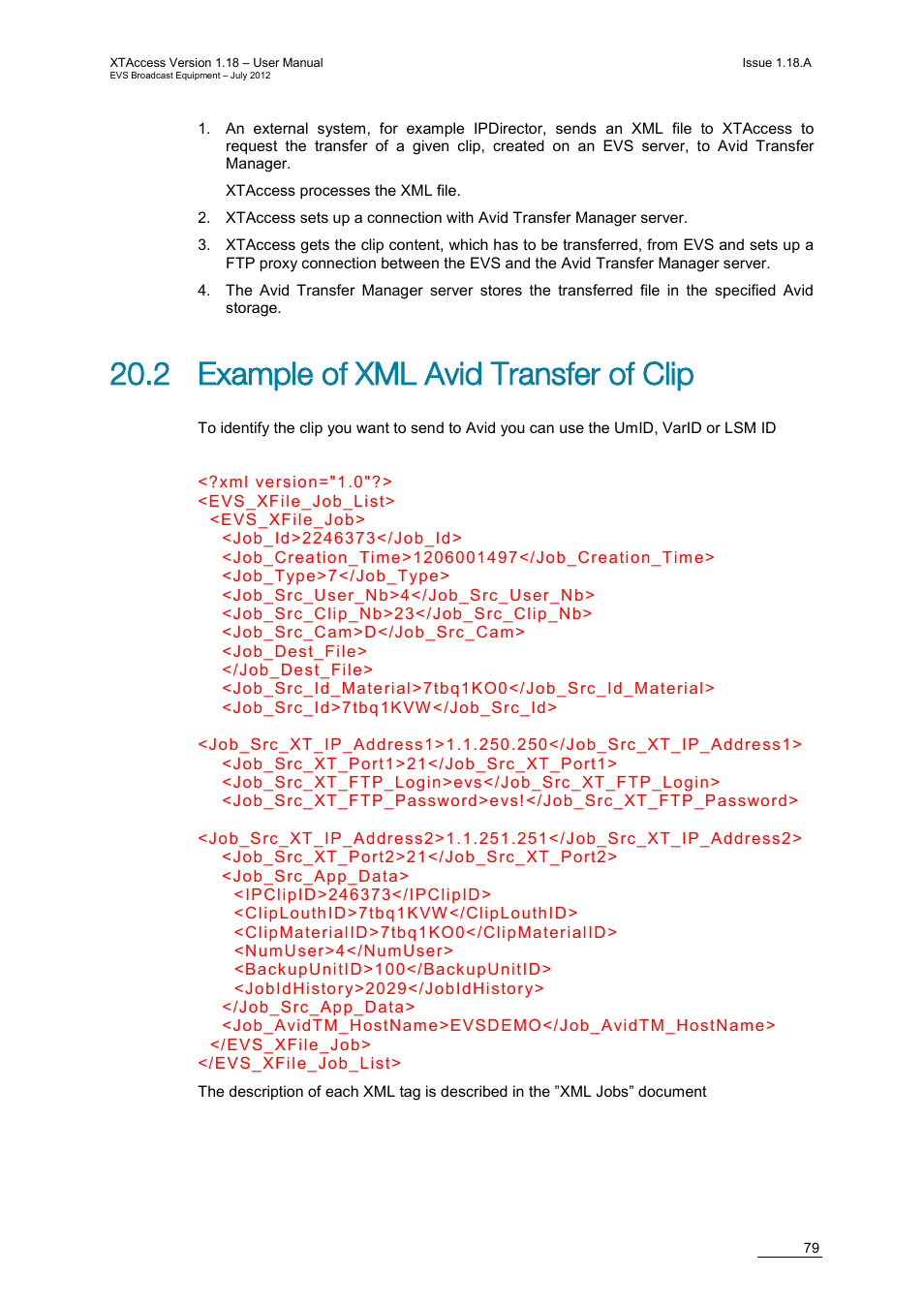 2 example of xml avid transfer of clip | EVS XTAccess Version 1.18 - July 2012 User Manual User Manual | Page 89 / 109