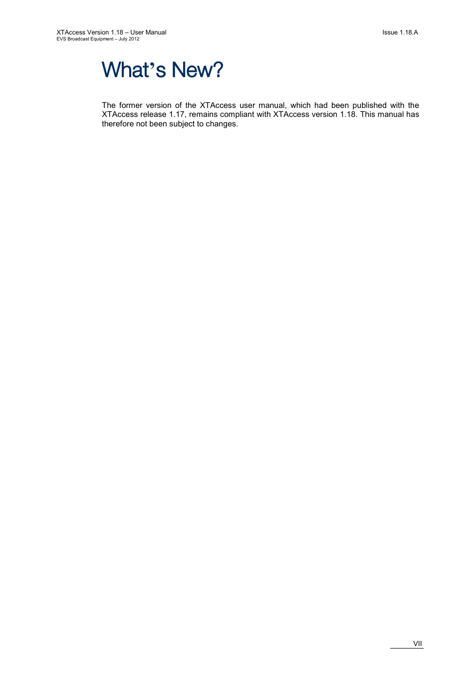 What’s new, What ’ s new | EVS XTAccess Version 1.18 - July 2012 User Manual User Manual | Page 9 / 109