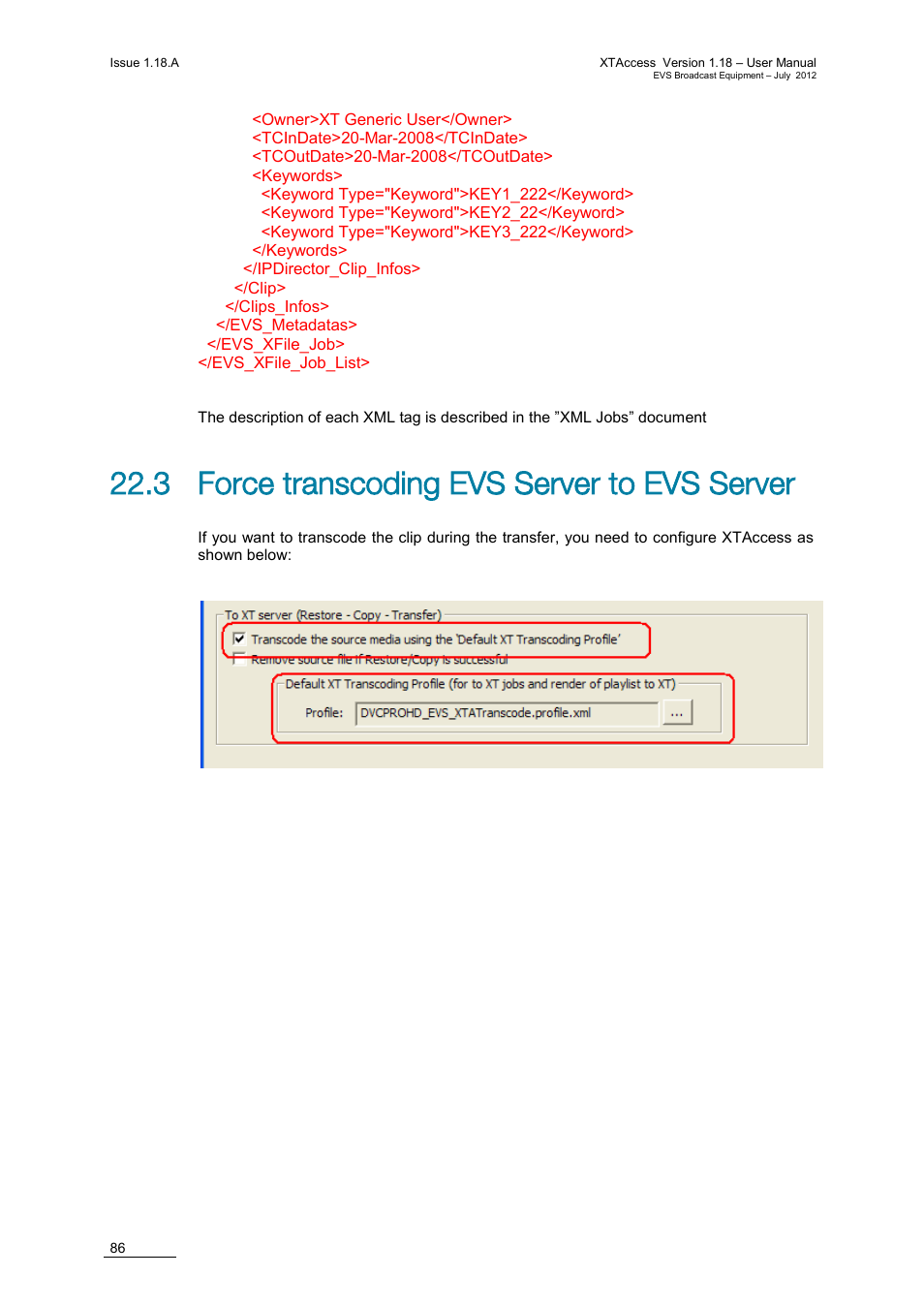 3 force transcoding evs server to evs server | EVS XTAccess Version 1.18 - July 2012 User Manual User Manual | Page 96 / 109